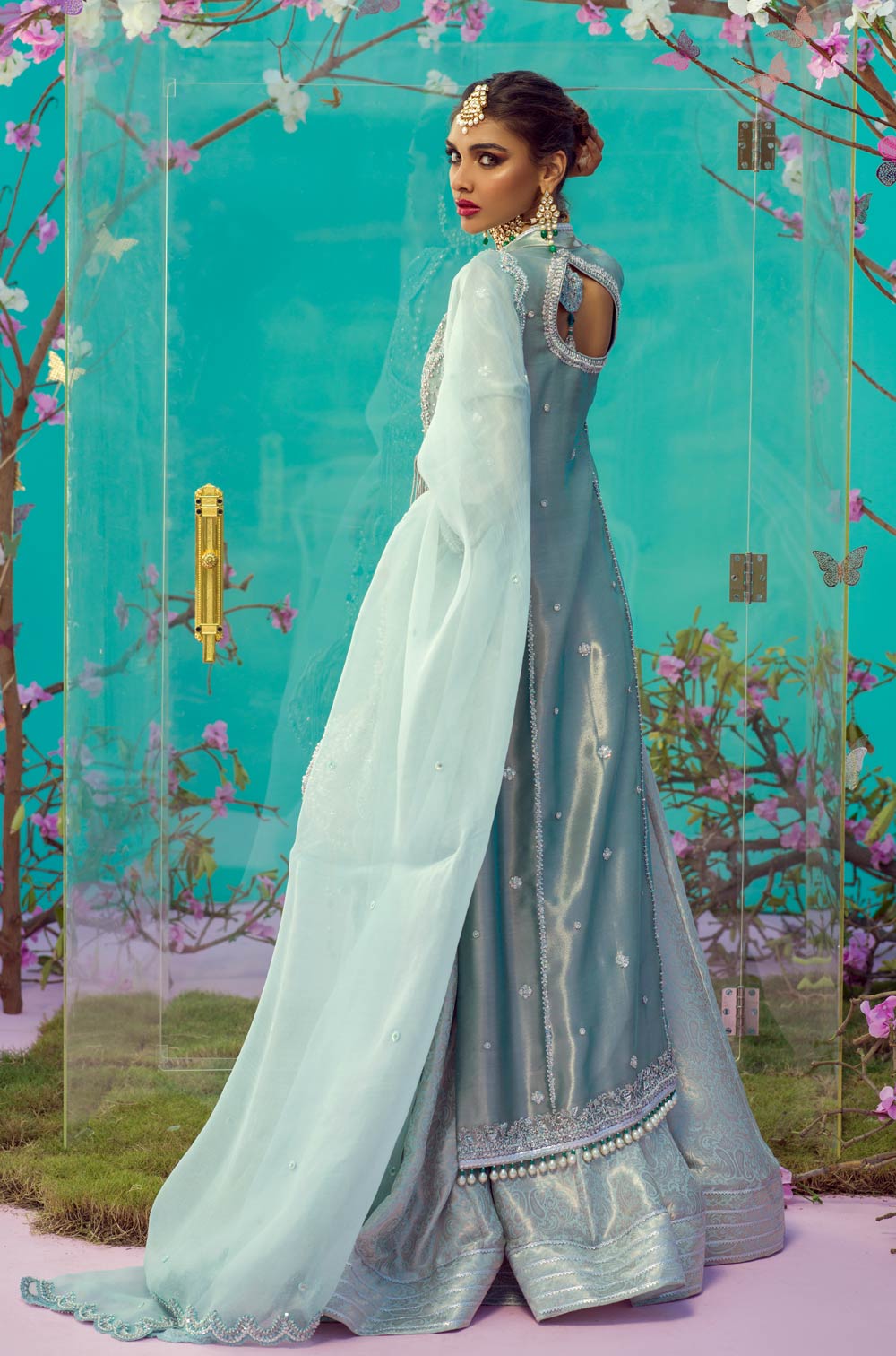 Elegant Angrakha Blue Bridal Lehenga Dress for Modern Brides