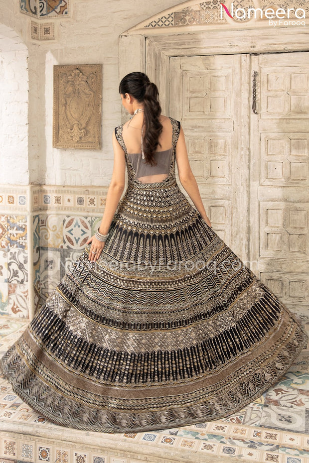 Elegant Black Lehenga with Bridal Gown Pakistani Dress