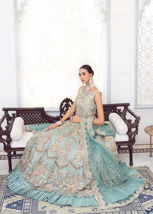 Elegant Blue Bridal Dress Pakistani in Embellished Gown Style