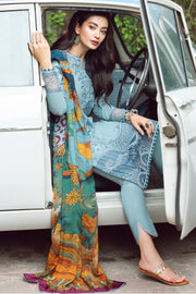 Elegant Blue Lawn Dress Pakistani in Kameez and Trouser Style