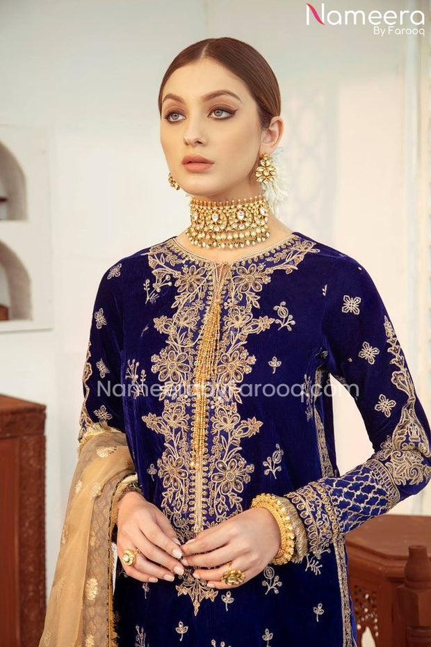 royal blue silk maxi dress pakistani Elegant Royal Blue Silk Evening Gown: Handcrafted Luxury Maxi Dress With Slit