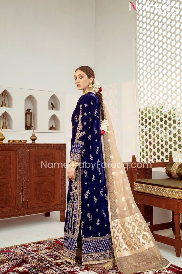 Elegant Blue Maxi Dress Pakistani Wedding Wear online