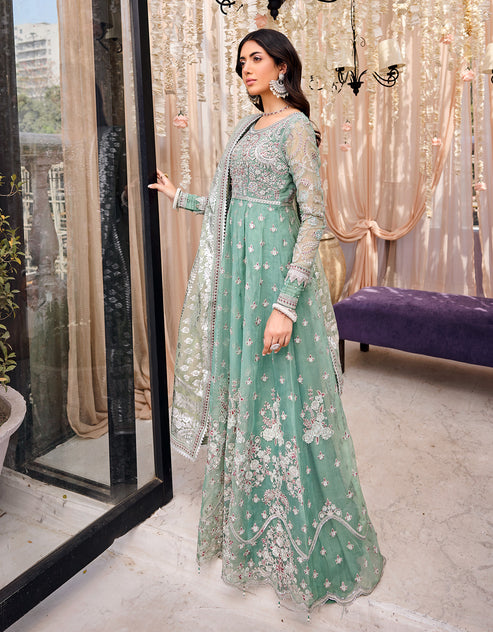 Elegant Blue Pakistani Wedding Dress in Classic Frock Style
