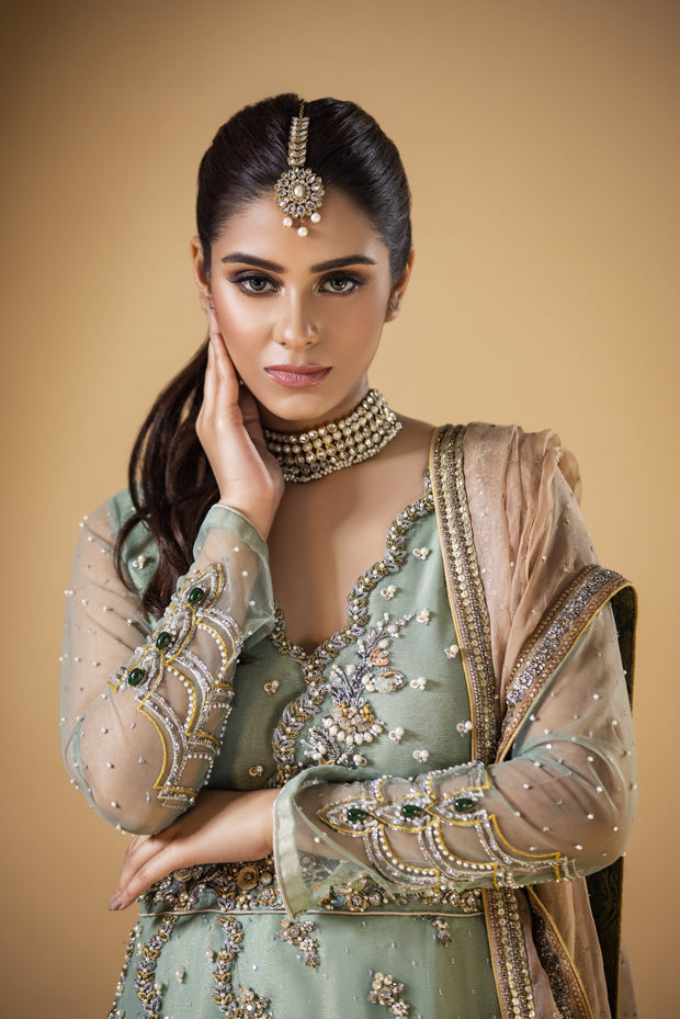 Elegant Blue Pakistani Wedding Dress in Lehenga Kameez Style