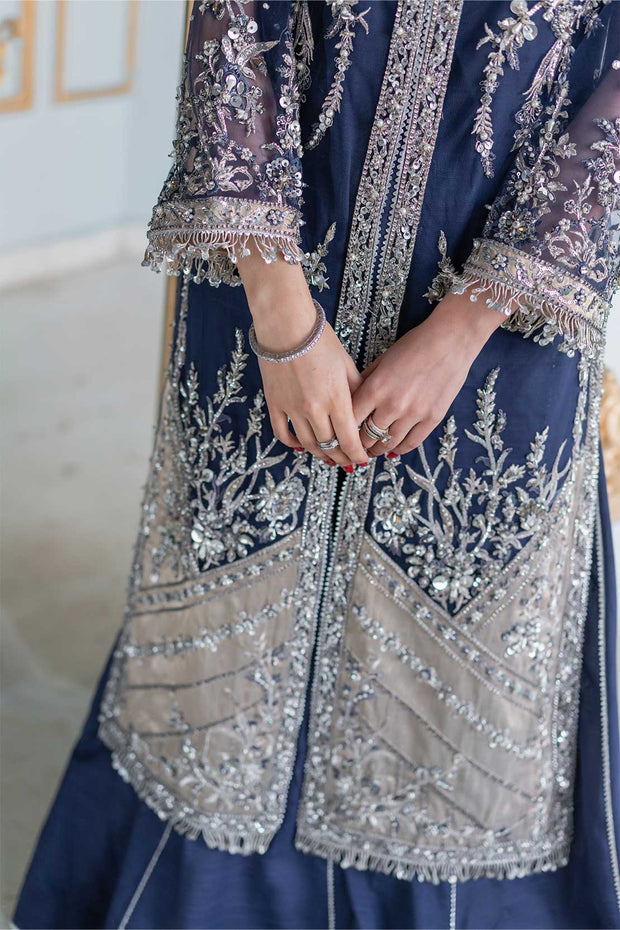 Elegant Blue Pakistani Wedding Dress in Sharara Kameez Style