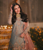 Elegant Blue Sharara Kameez Dupatta Pakistani Wedding Dress