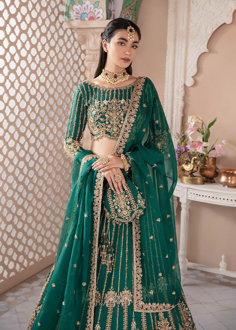 Bottle Green Pakistani Bridal Lehenga Choli Set