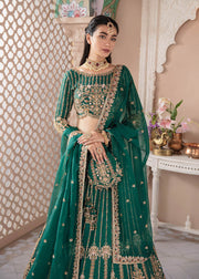 Elegant Bottle Green Bridal Lehenga Choli and Dupatta Dress