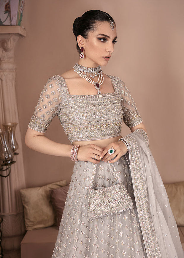 Elegant Bridal Grey Lehenga Choli Dupatta Dress for Wedding