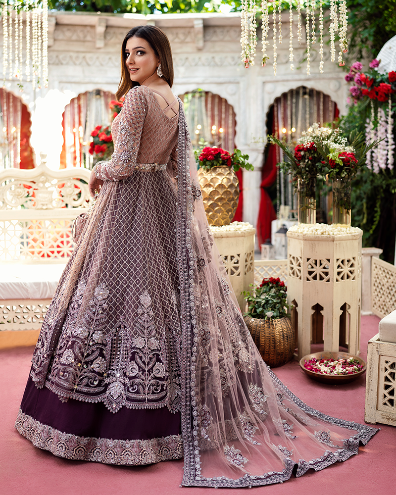 Elegant Pakistani Bridal Lehenga with Front Open Gown Design