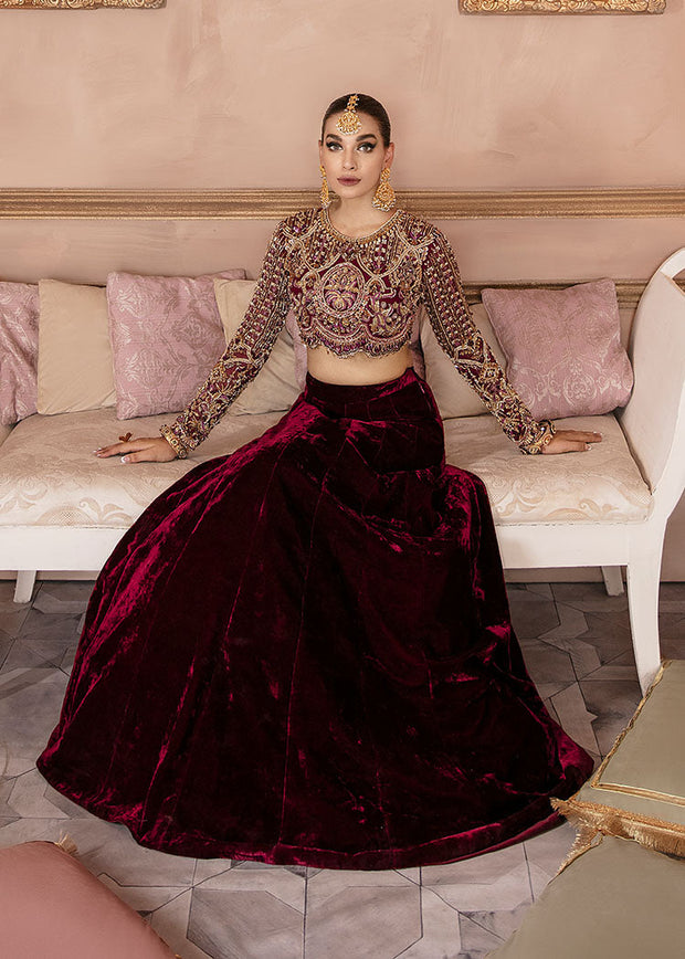 Elegant Bridal Wedding Dress in Velvet Lehenga and Choli Style