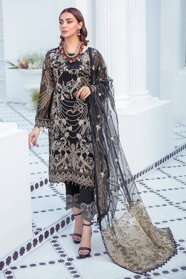Elegant Chiffon Dress Pakistani in Black Color Designer