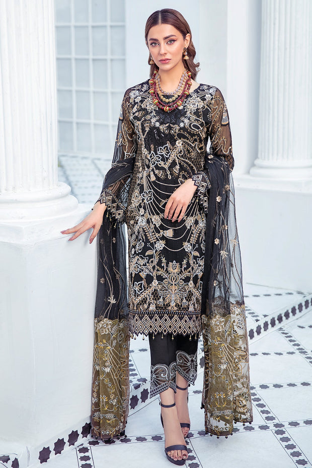 Elegant Chiffon Dress Pakistani in Black Color