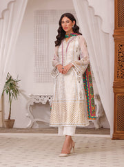 Elegant Chiffon White Salwar Kameez Dupatta Pakistani Eid Dress