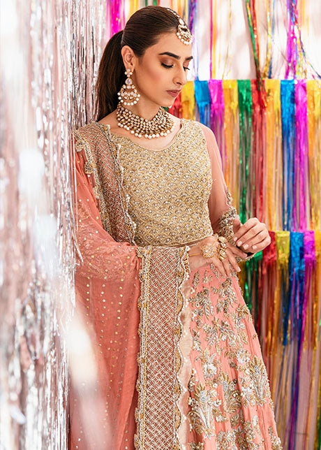 Elegant Coral Bridal Lehenga Choli - Premium Pakistani Dresses
