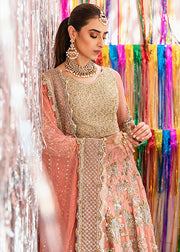 Elegant Coral Lehenga Choli Pakistani Bridal Dress