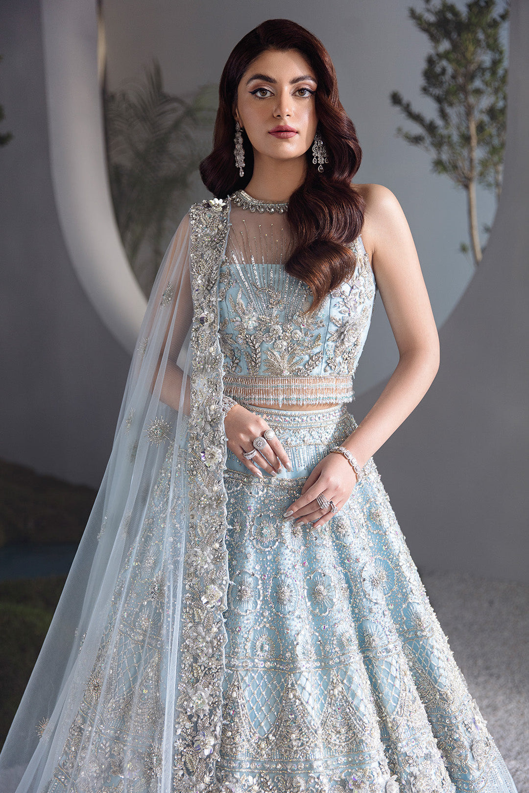 Ice Blue Pakistani Bridal Lehenga & Choli - Elegant Wedding Wear