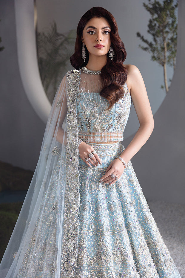 Elegant Embellished Ice Blue Lehenga Choli and Dupatta Dress