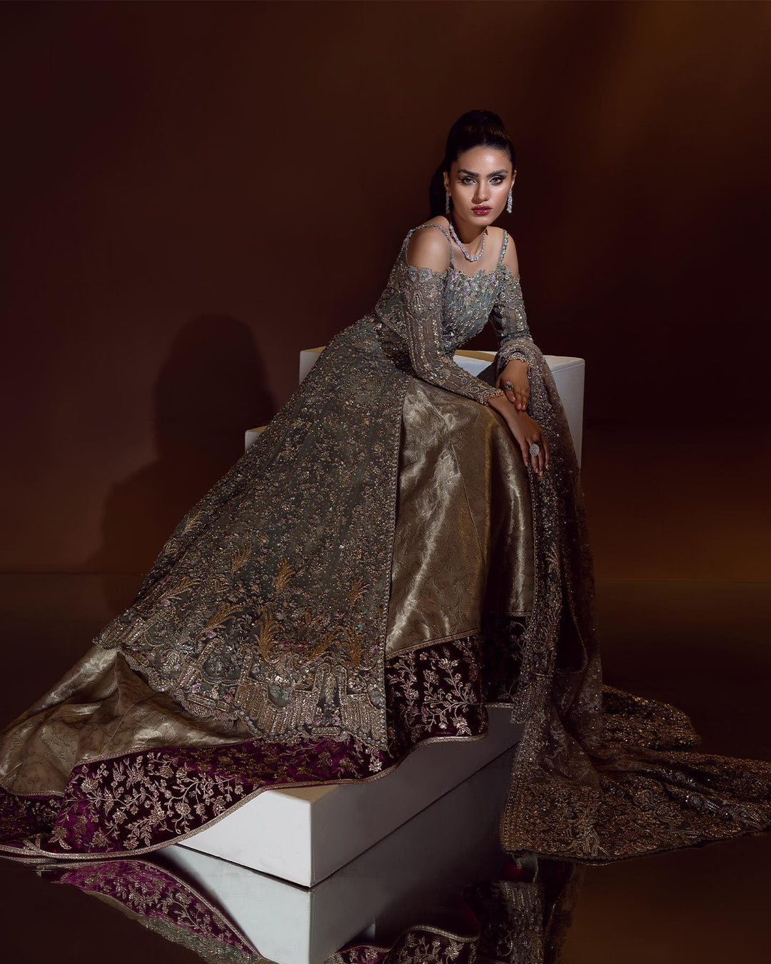 Premium Embellished Pakistani Bridal Gown & Lehenga Set