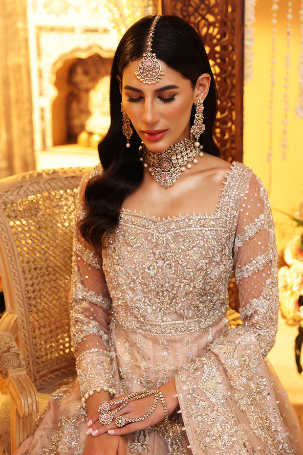 Elegant Embellished Peach Bridal Dress Pakistani in Gown Style