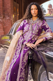 Elegant Embroidered Kameez and Trouser Purple Dress Pakistani