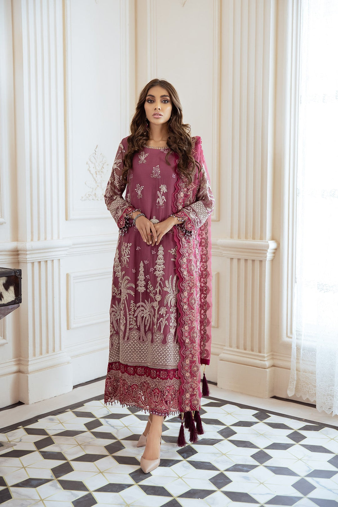 Elegant Fancy Kameez Salwar in Tea Pink Shade