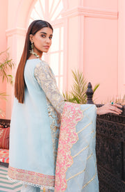 Elegant Fancy Pakistani Dress in Sky Blue Shade Latest