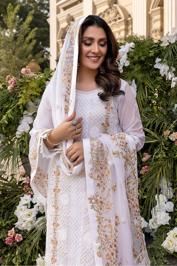 Elegant Formal Pakistani Dress in White Shade Latest