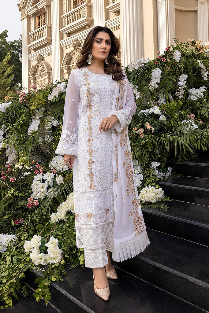 Elegant Formal Pakistani Dress in Ice White Shade Online SMALL Elegant Formal Pakistani Dress in Ice White Shade Online SMALL