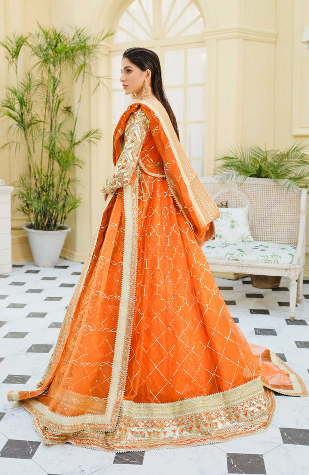 Elegant Frock Dress Pakistani in Orange Shade Latest