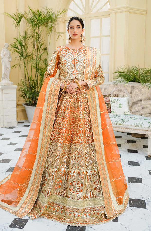 Elegant Frock Dress Pakistani in Orange Shade