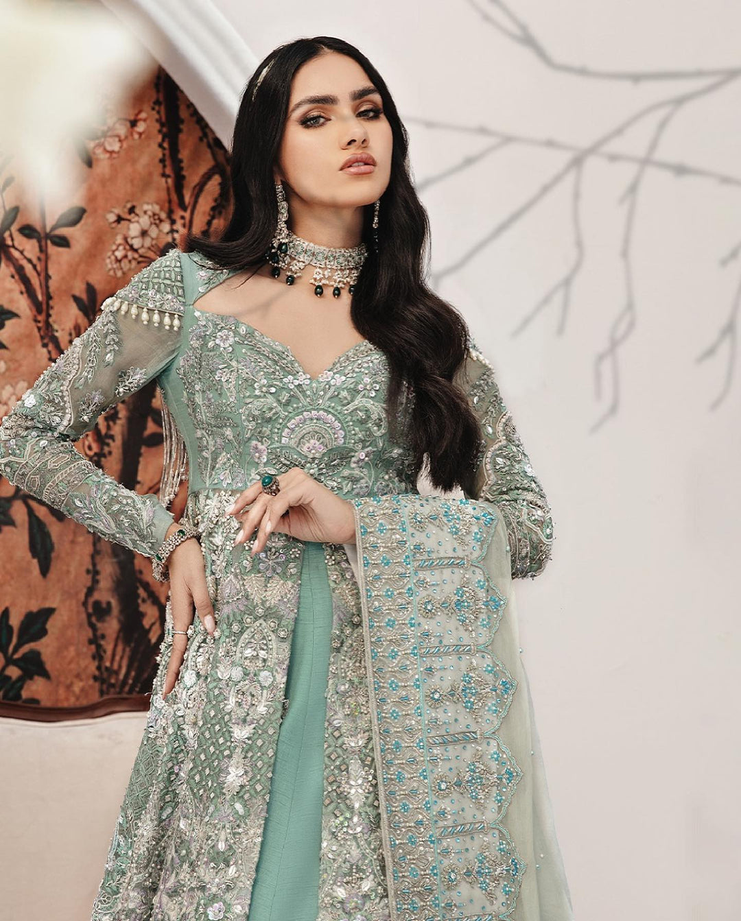 Elegant Blue Pakistani Bridal Lehenga & Gown