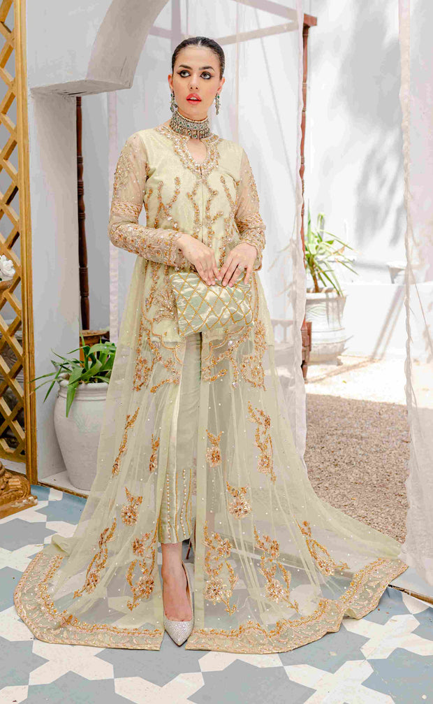 VL729 Azure -Embroidered 3pc Lawn dress with embroidered chiffon dupat –  Veezal