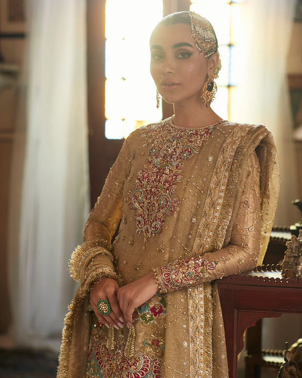Elegant Gharara Dress in Tissue Fabric for Pakistani Bride