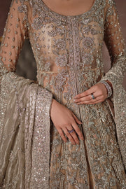 Elegant Golden Pakistani Bridal Dress in Lehenga Gown Style