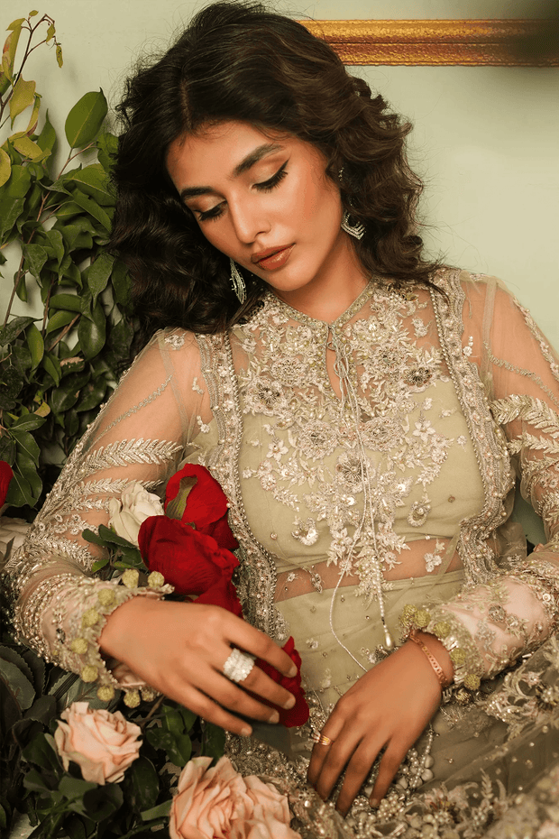 Elegant Green Pakistani Wedding Dress in Premium Net Fabric