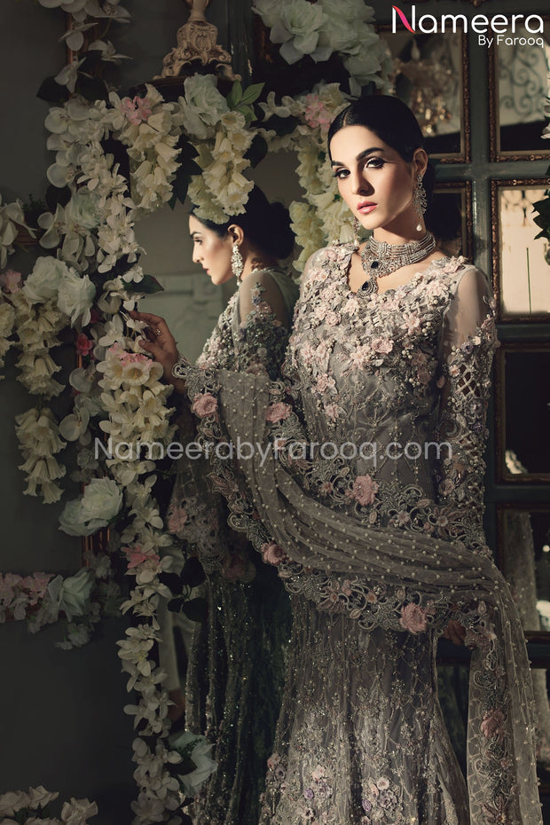 Elegant Grey Pakistani Bridal Maxi