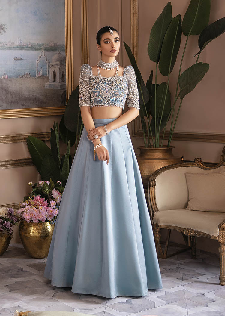 Elegant Ice Blue Pakistani Bridal Dress & Lehenga Choli