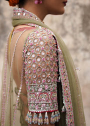 Elegant Indian Bridal Dress in Shirt and Green Lehenga Style
