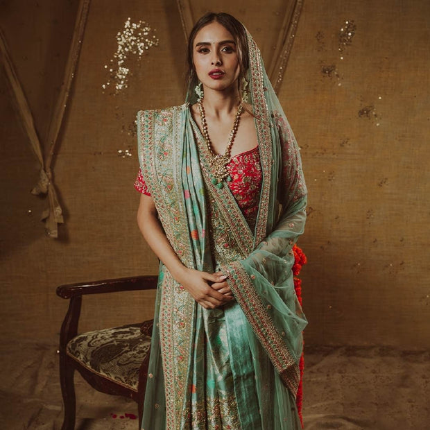 Elegant Indian Ferozi Saree Dress for Bride Online