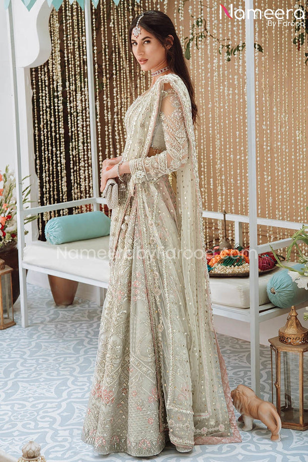 Elegant Ivory Colored Net Lehenga Choli Bridal Dress