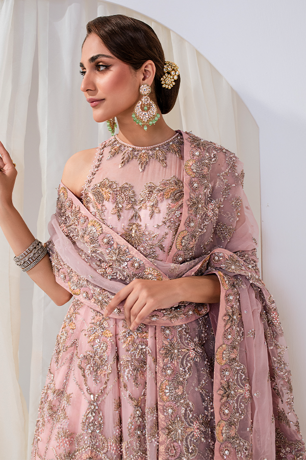 Stunning Jamawar Pink Bridal Lehenga - Traditional Elegance