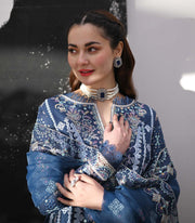 Elegant Kameez Trouser Dupatta Pakistani Blue Dress for Eid