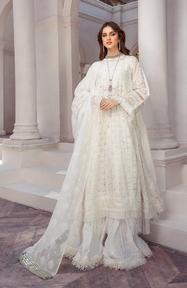 Elegant Kameez Trouser Dupatta White Dress Pakistani
