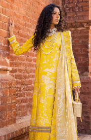 Elegant Kameez Trouser Pakistani Eid Dress in Yellow Color