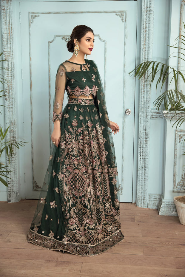 Elegant Lehenga Choli in Bottle Green Shade