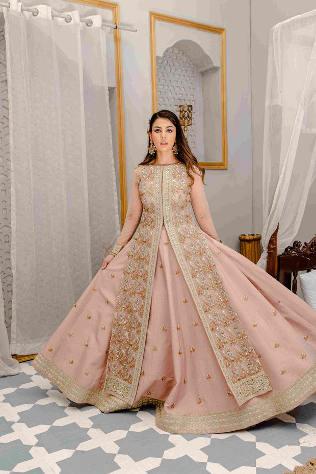 Elegant Lehenga and Front Open Gown Pakistani Wedding Dress