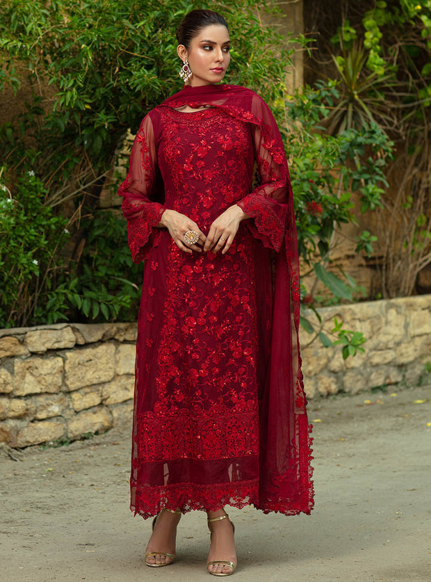 Elegant Long Dress Pakistani In Maroon Shade
