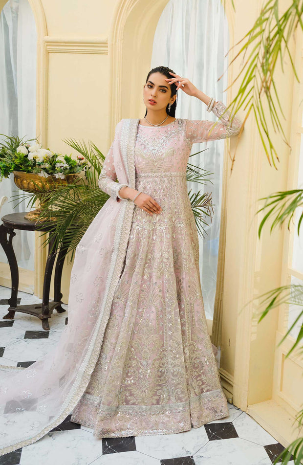 Elegant Long Frock Pakistani in Soft Pink Shade 2022