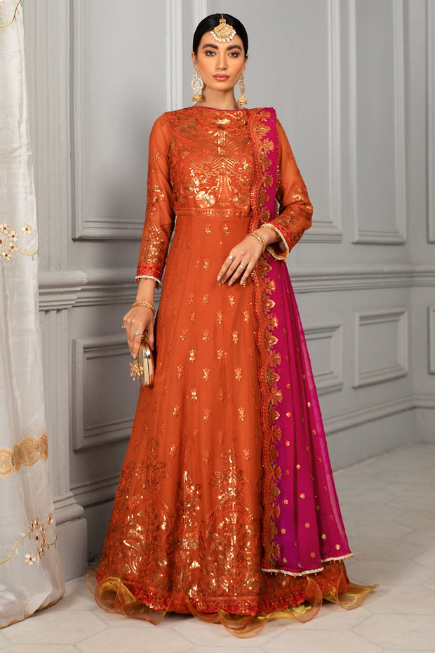 orange and blue dress pakistani Girls Orange & Blue Block Print Shalwar Kameez: Pakistani Cotton Suit (9/10)